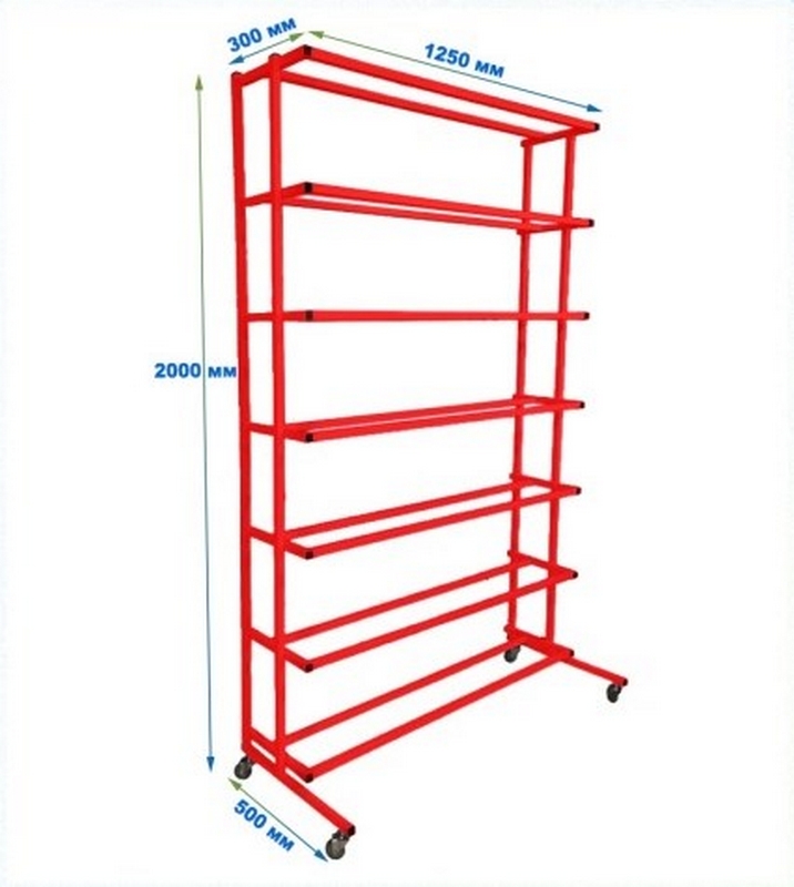Стеллаж на колесиках для 25 мячей односторонний разборный (цвет красный) Dinamika 716_800
