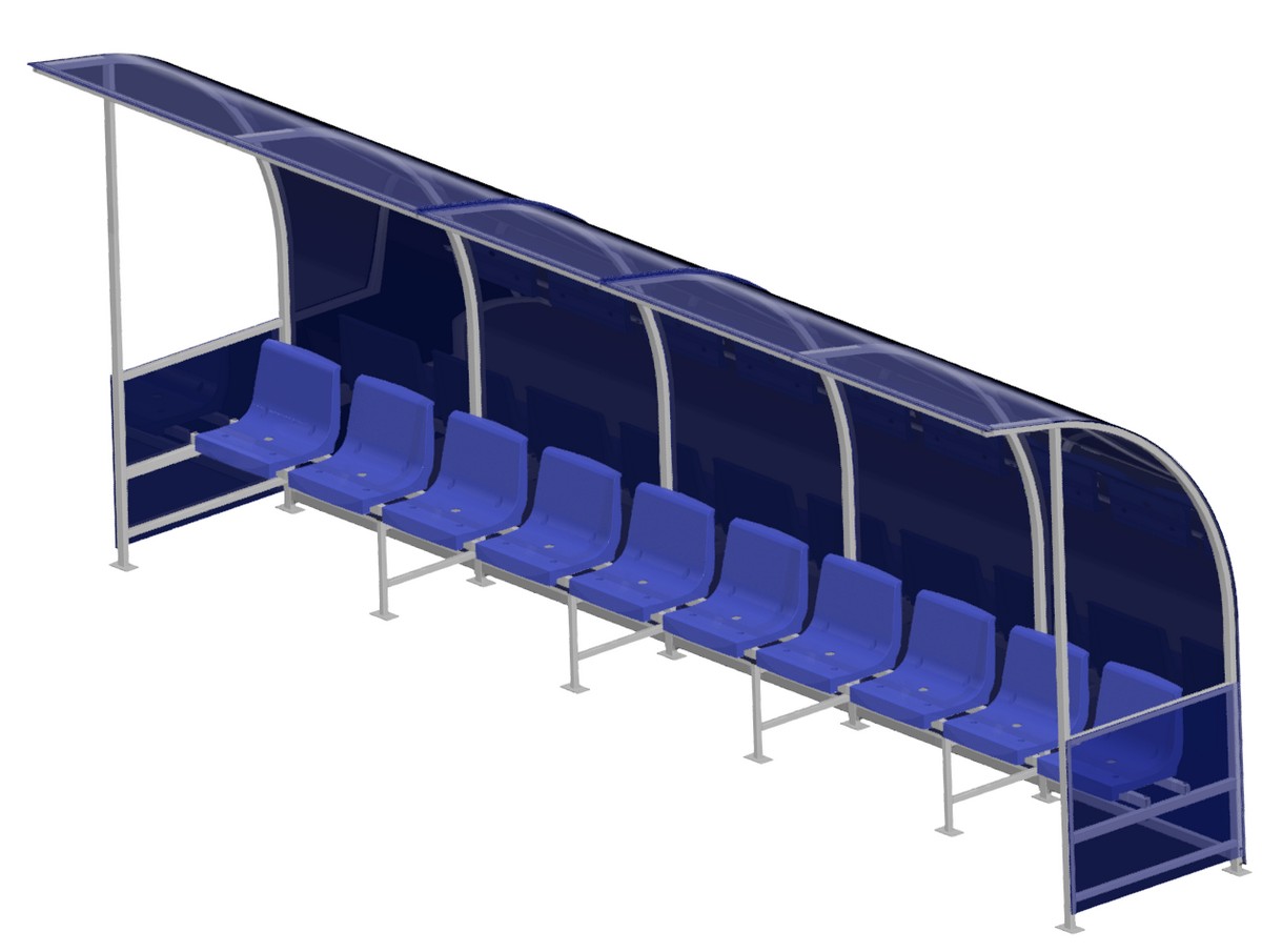 Скамейка для запасных игроков ФСИ на 10 мест, с козырьком 10612 1200_905